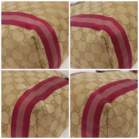 GUCCI GG Canvas Sherry Line Tote Bag Beige Gold Auth 140181 - Picture 15 of 16